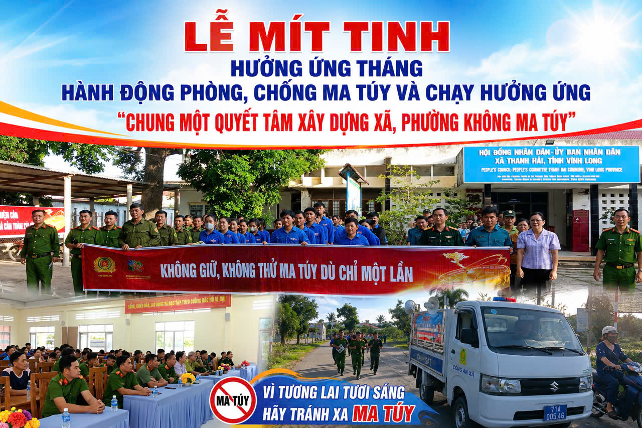 Xã Thạnh Hải tổ chức lễ mít tinh hưởng ứng tháng hành động phòng, chống ma túy và chạy hưởng ứng "chung một quyết tâm xây dựng xã, phường không ma túy"